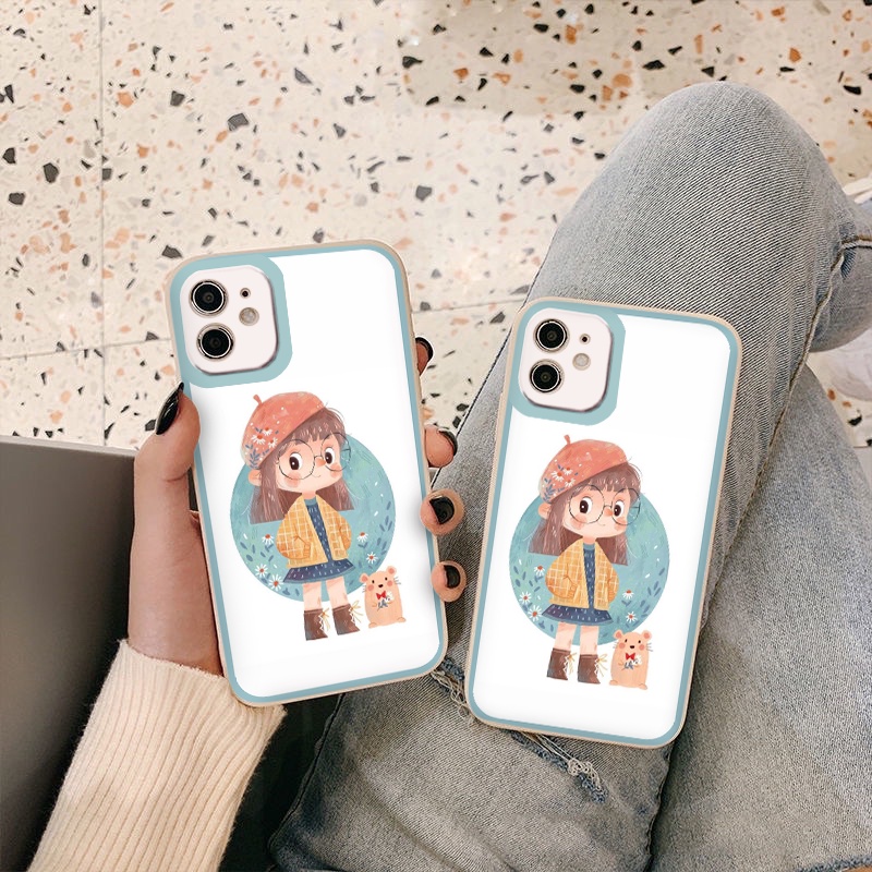 Ốp iphone vuông cạnh iphone BÉ GÁI VÀ CHÚ CHUỘT 6/6splus/7plus/8/8plus/xr/xs/12/13/pro/max/plus/promax tr1027