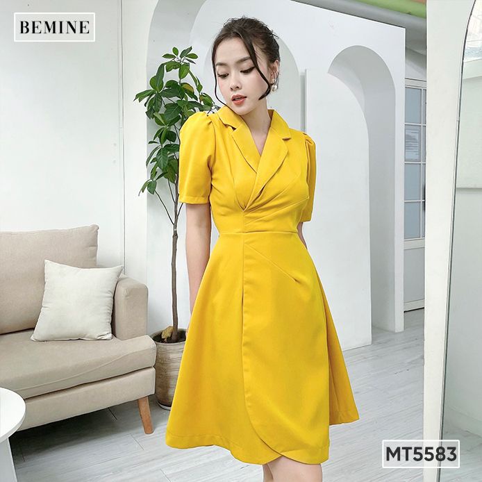 Đầm cổ vest eo xếp ly BEMINE MT5583