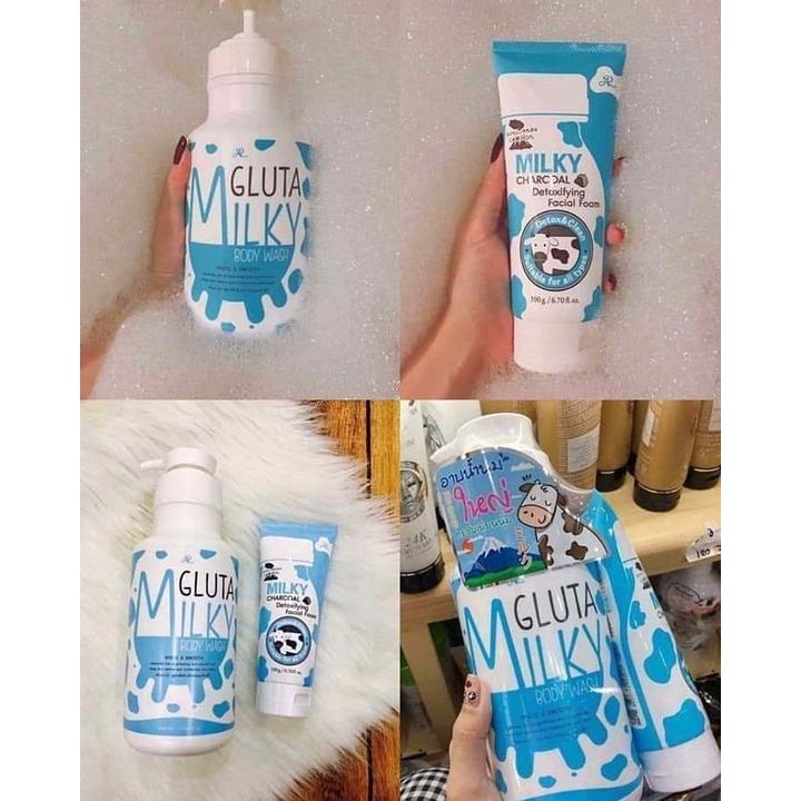Sữa Tắm Tặng Sữa Rửa Mặt Bò Gluta Milky Thái Lan (800ml+190g)