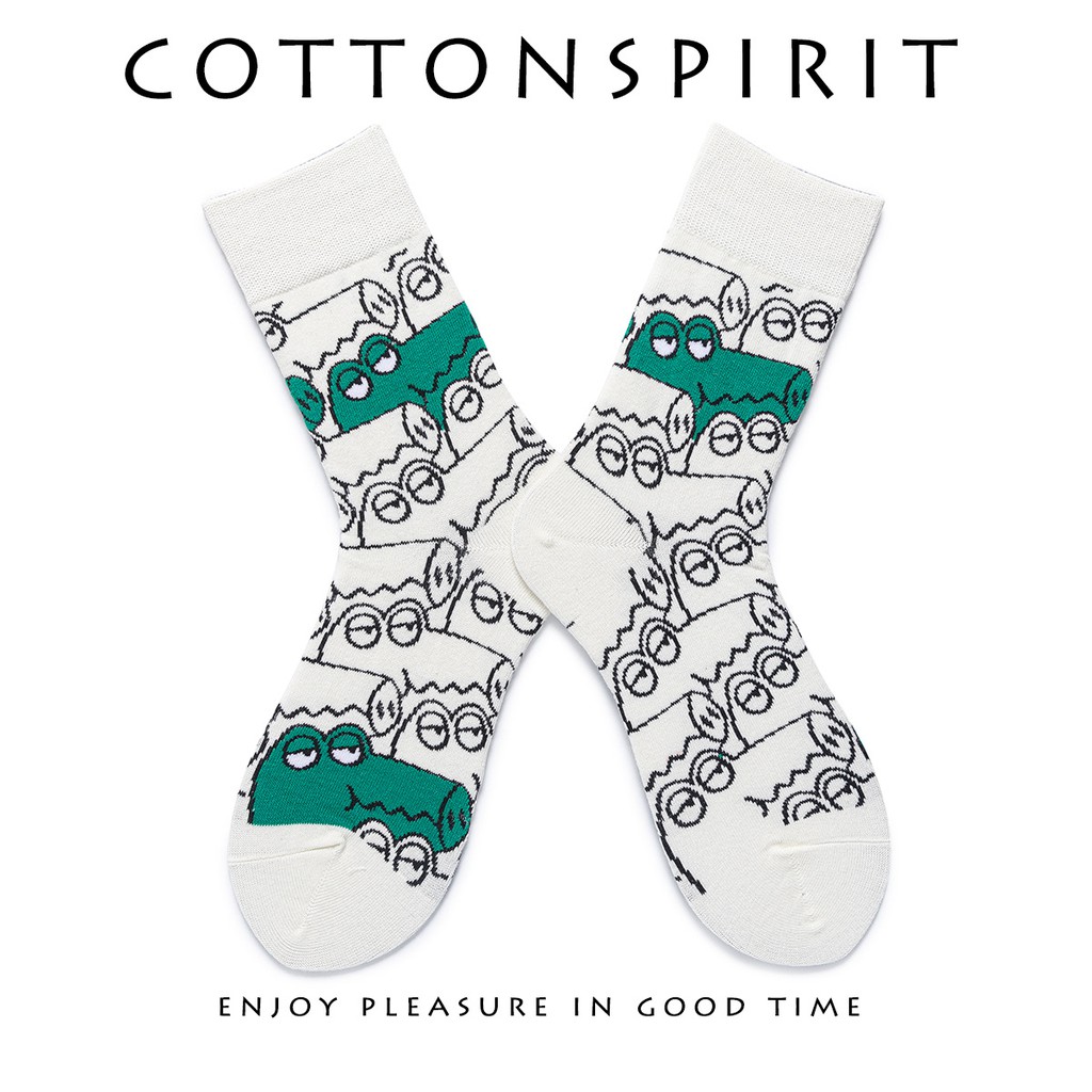 Tất Cổ cao Cao cấp Cá tính In hình Hoạt hình Cá sấu Trượt Patin Hip hop Vớ Thể thao Cao cổ Cotton Harajuku