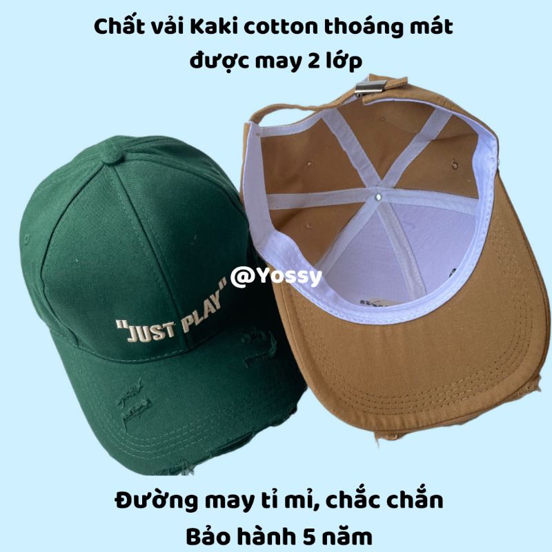Mũ lưỡi trai nam nữ thêu chữ JUST PLAY chất vải kaki Phong cách Hàn Quốc ❤ Nón kết rách unisex cao cấp