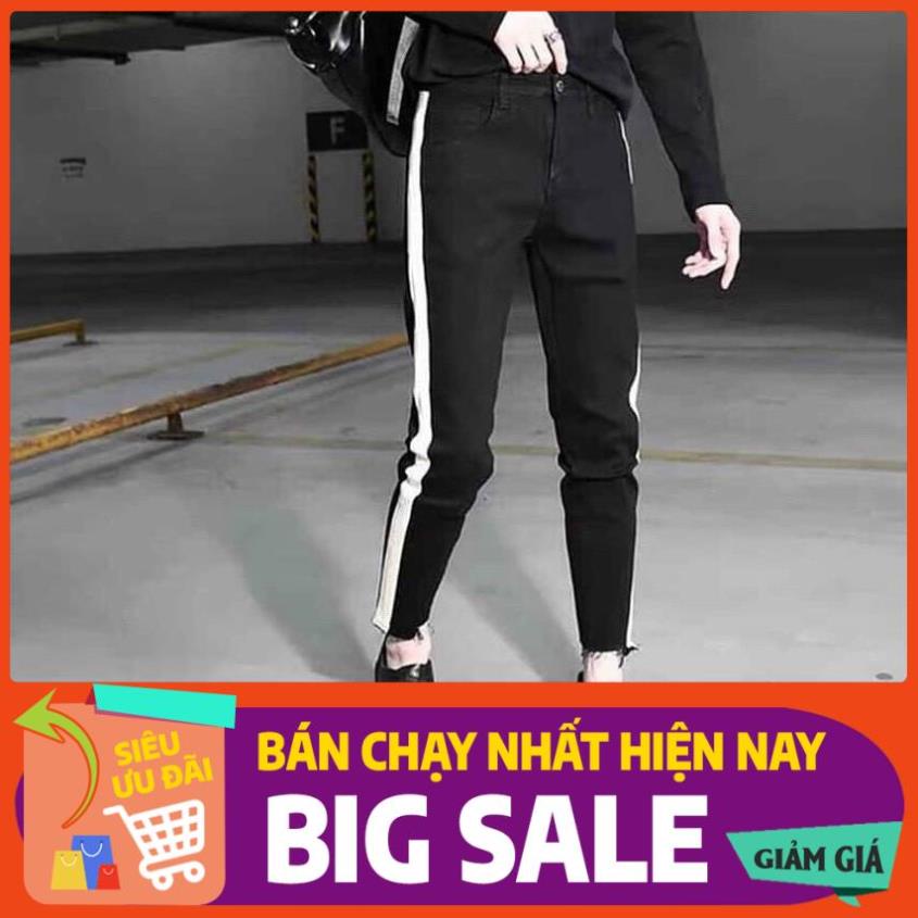 Quần jean nam đen kẻ sọc tua lai chất bò co dãn form dáng body mẫu mới nhất cao cấp N77FA SHION ❕