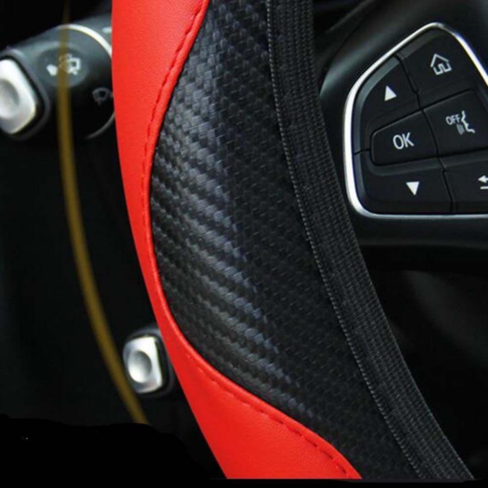 Vỏ Bọc Vô Lăng Xe Hơi Chất Liệu Da PU Họa Tiết Sợi Carbon 37-38cm Chất Lượng Cao