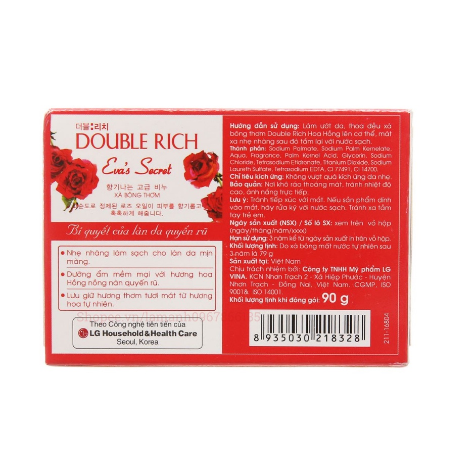 Xà Phòng Tắm Double Rich 90g Hương Hoa Hồng – Lily – Iris – Bánh Xà Bông Cục Thơm Hộp 90g Nhập Khẩu Hàn Quốc