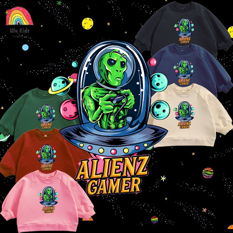 Áo Sweater Cổ Tròn Cỡ Lớn In Hình Người Ngoài Hành Tinh Cá Tính Cho Bé 1-6 Tuổi
