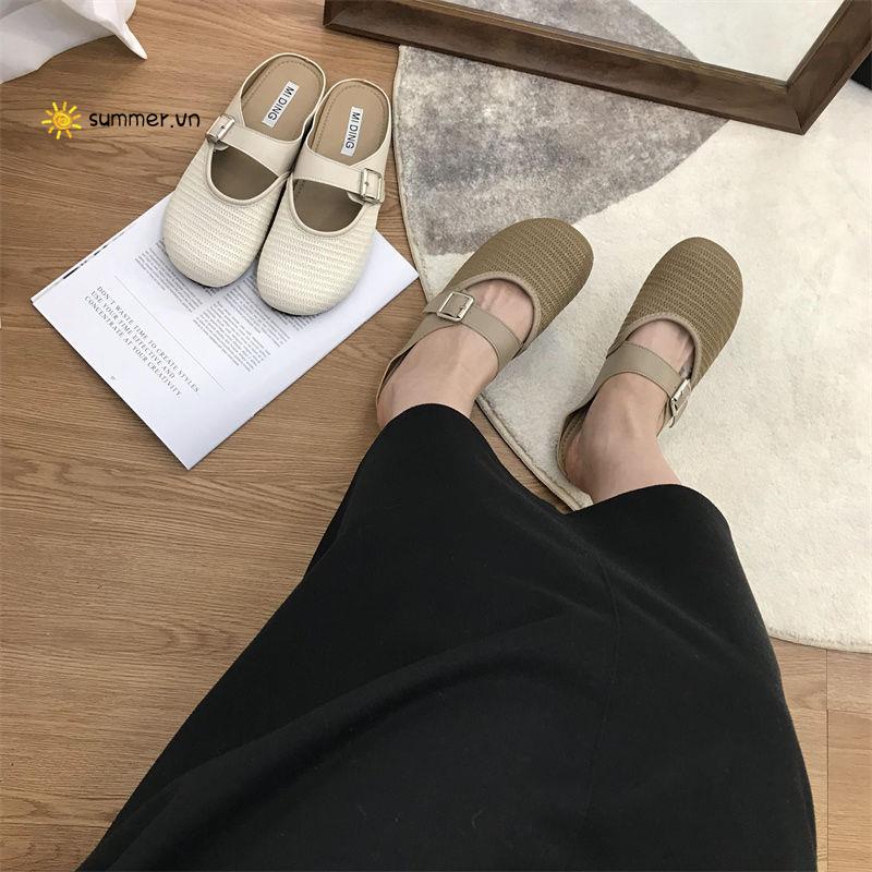 Dép Bít Mũi Tròn Dệt Phong Cách Retro Xuân Hè 2022 Thời Trang Mới Cho Nữ
