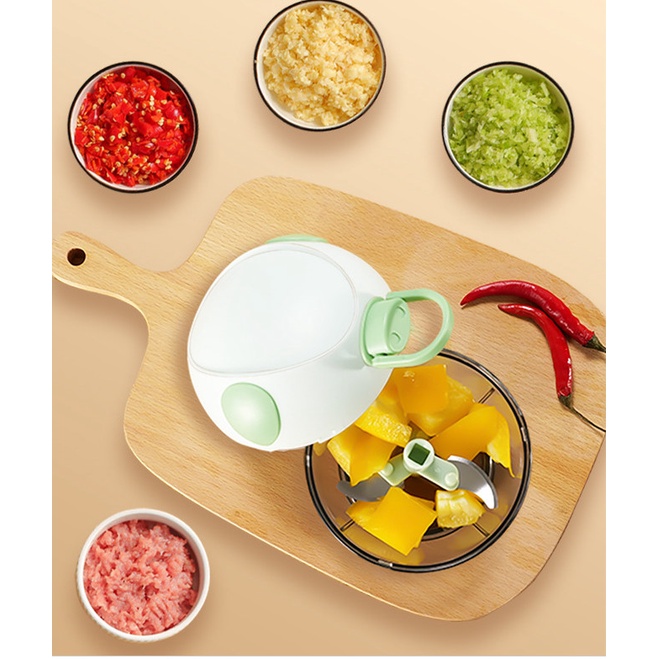 Máy xay tỏi ớt mini cầm tay dây rút tiện dụng dễ dàng vệ sinh