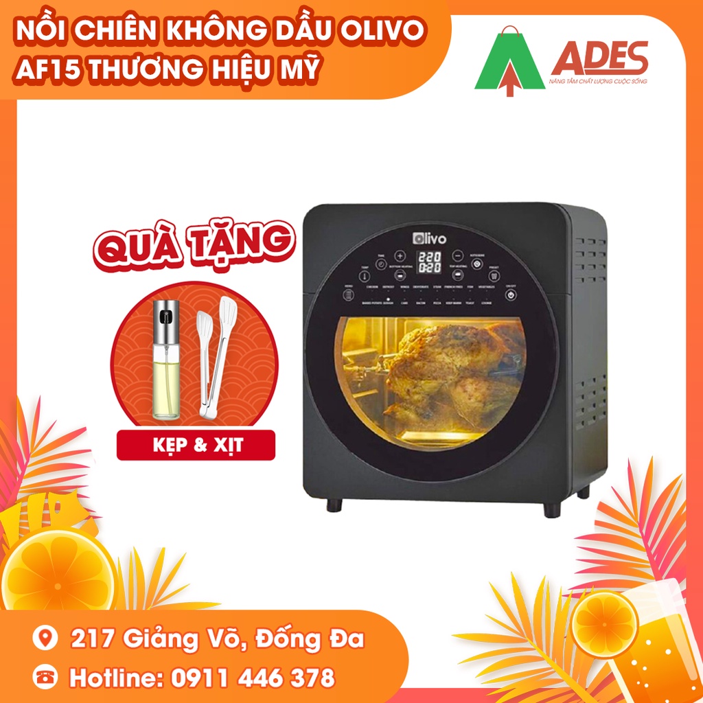 Nồi Chiên Không Dầu OLIVO AF15 - BẢO HÀNH CHÍNH HÃNG 24 THÁNG - THƯƠNG HIỆU MỸ - DUNG TÍCH KHOANG SIÊU LỚN 15L