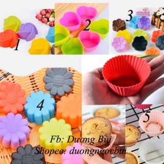 Khuôn cupcake silicon lẻ đủ họa tiết tim/ hoa cúc/ hoa hồng/ hình tròn sz 5 cm