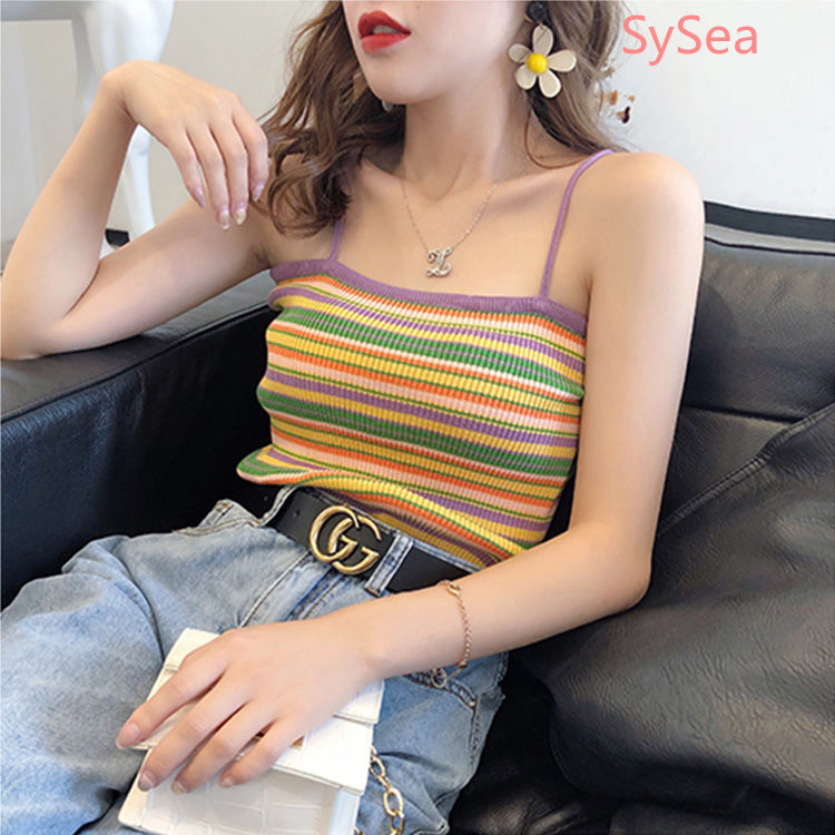 Áo 2 dây in họa tiết kẻ sọc năng động cá tính