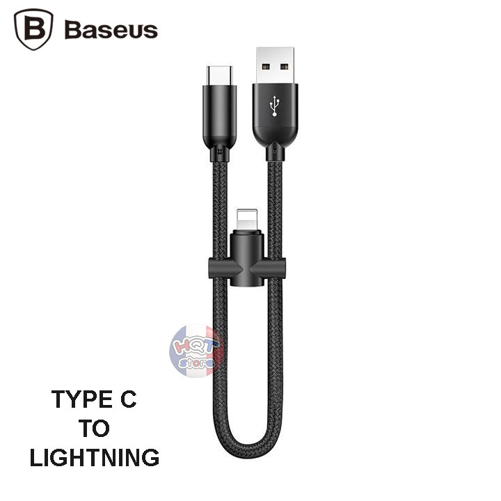 Cáp sạc ngắn Type C 23cm và đầu chuyển Type C to Lightning Baseus 2in1