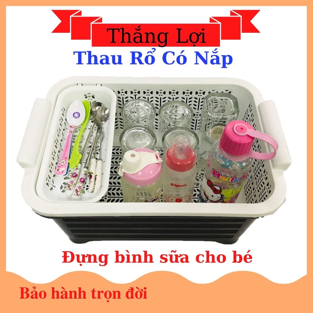 Thau Rổ Úp Chén Bát Dĩa, Úp Bình Sữa Cho Bé Có Nắp Nhựa Thắng Lợi 40x29.5x27.5cm