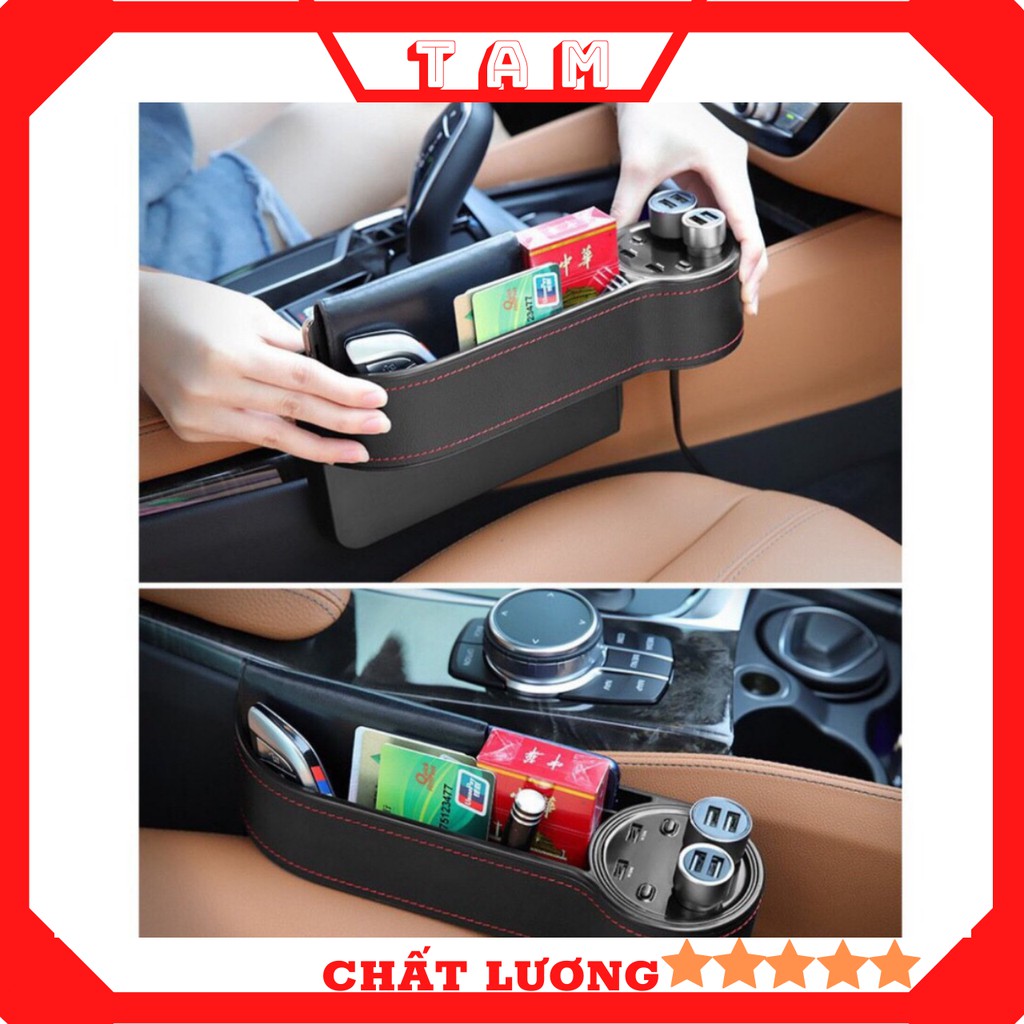Hộp để đồ thông minh cho ô tô có kèm tẩu sạc hiển thị số vol hàng chính hãng