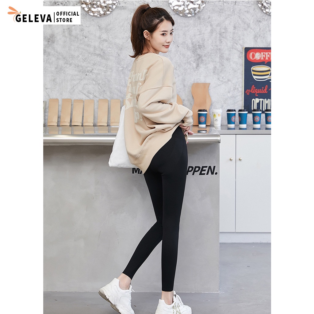 Quần legging nữ cạp chéo gen bụng lưng cao vải cotton co giãn ôm bó Geleva LEG421