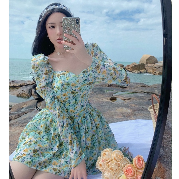 Đầm dáng xòe hoa nhí tay dài Emilyshop ulzzang