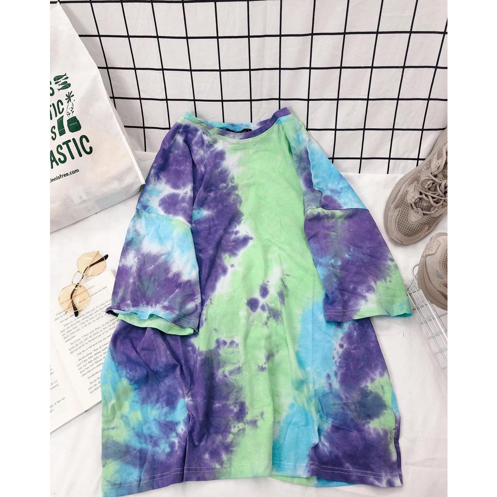 Áo phông loang màu MEANSTORE thun tye dye form rộng unisex nam nữ Ulzzang Streetwear vải mềm - Loang xanh tím