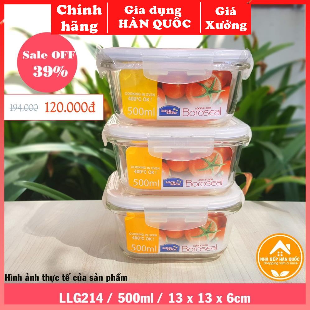 [ Thanh lý ] Hộp đựng thực phẩm, hộp đựng thức ăn bằng thủy tinh Lock and Lock LLG214 500ml [Chính h