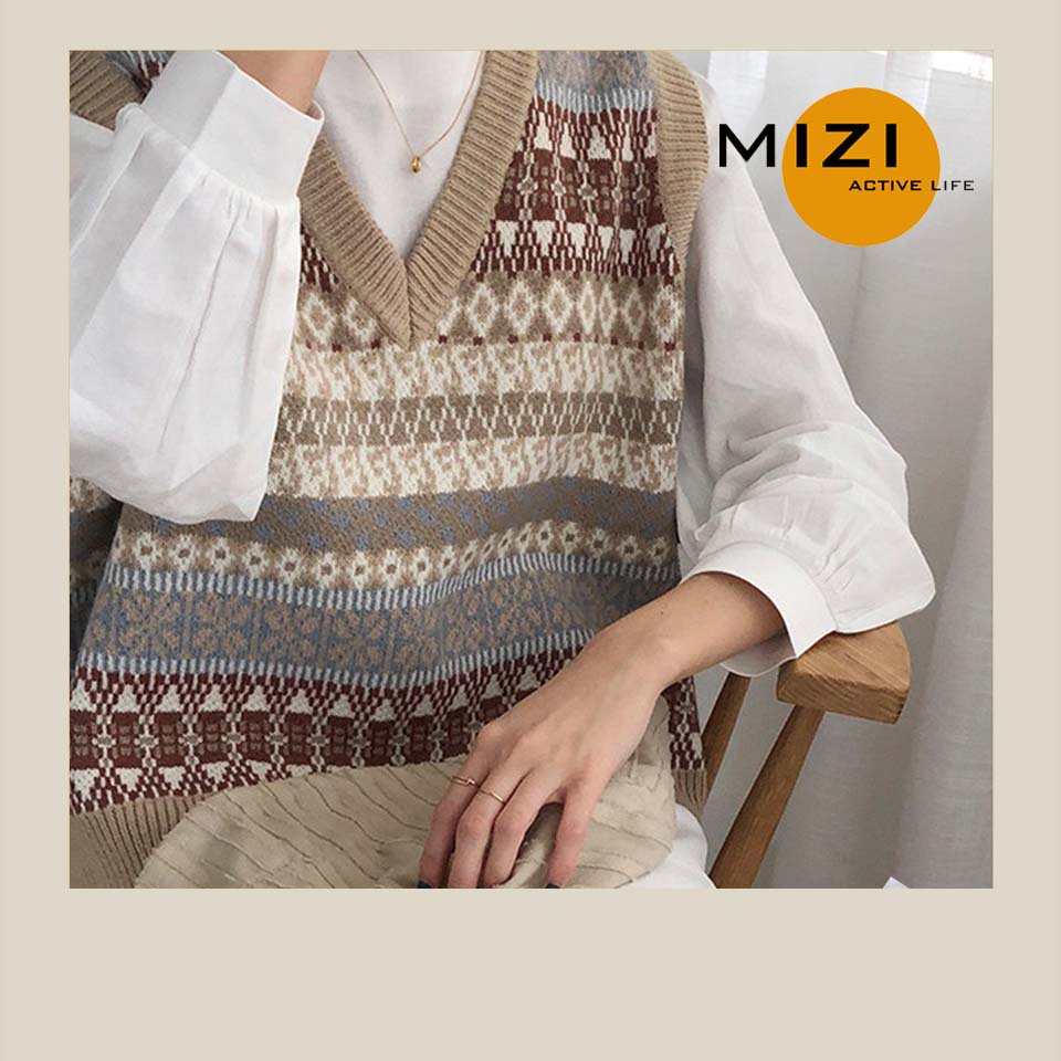 Áo len gile nữ hàn quốc form rộng cổ chữ v cao cấp thổ cẩm MIzi AN03 | BigBuy360 - bigbuy360.vn