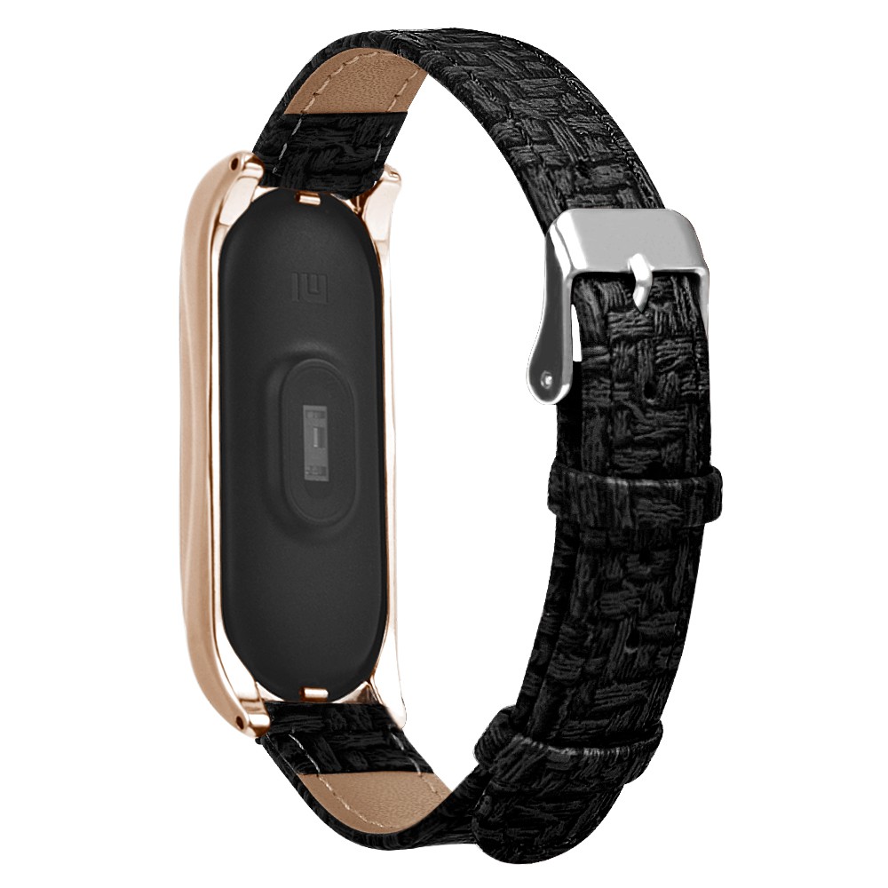 Dây Đeo Thay Thế Chất Liệu Da + Khung Kim Loại Cho Mi Band 7 6 5 NFC Xiaomi Mi Band 3 4