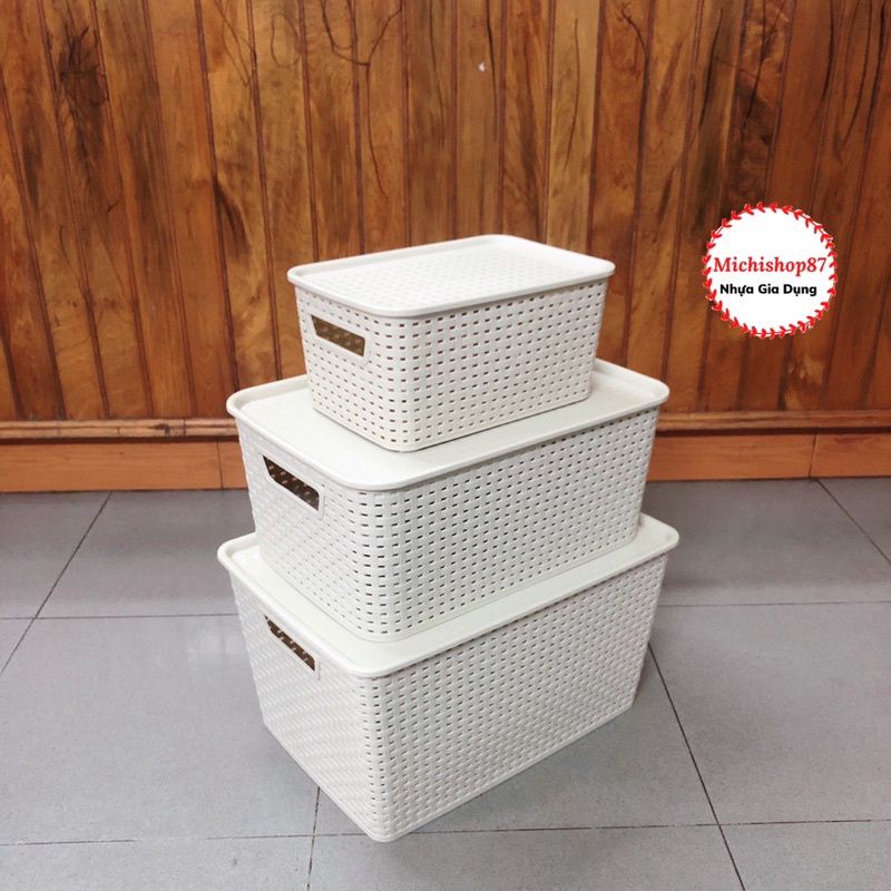 Combo 16 Rổ Nhựa Đan Cỡ ĐẠI Đựng Đồ Đa Năng Nhà Tắm, Nhà Bếp Có Nắp Đậy