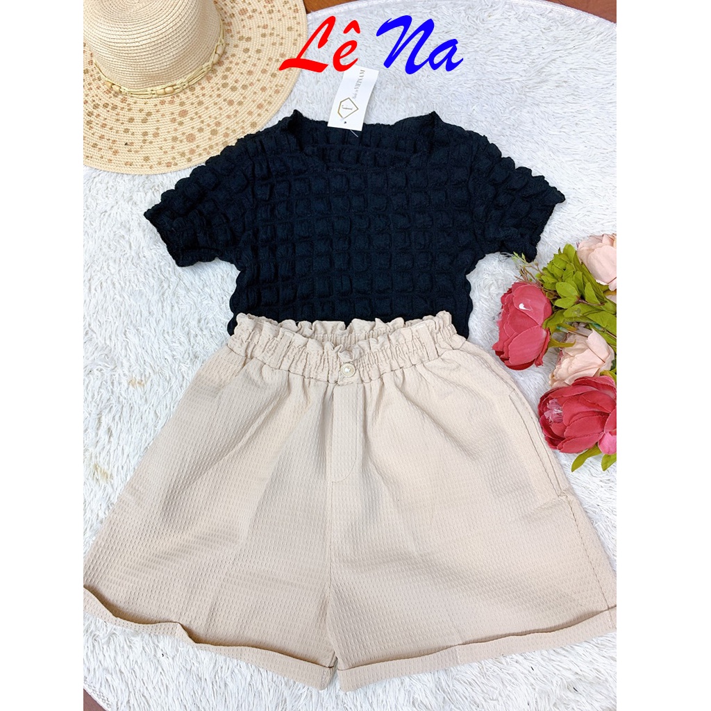 Set Đồ Nữ Áo Croptop Xốp Quần Đùi Nữ Ống Rộng UK alohashop91