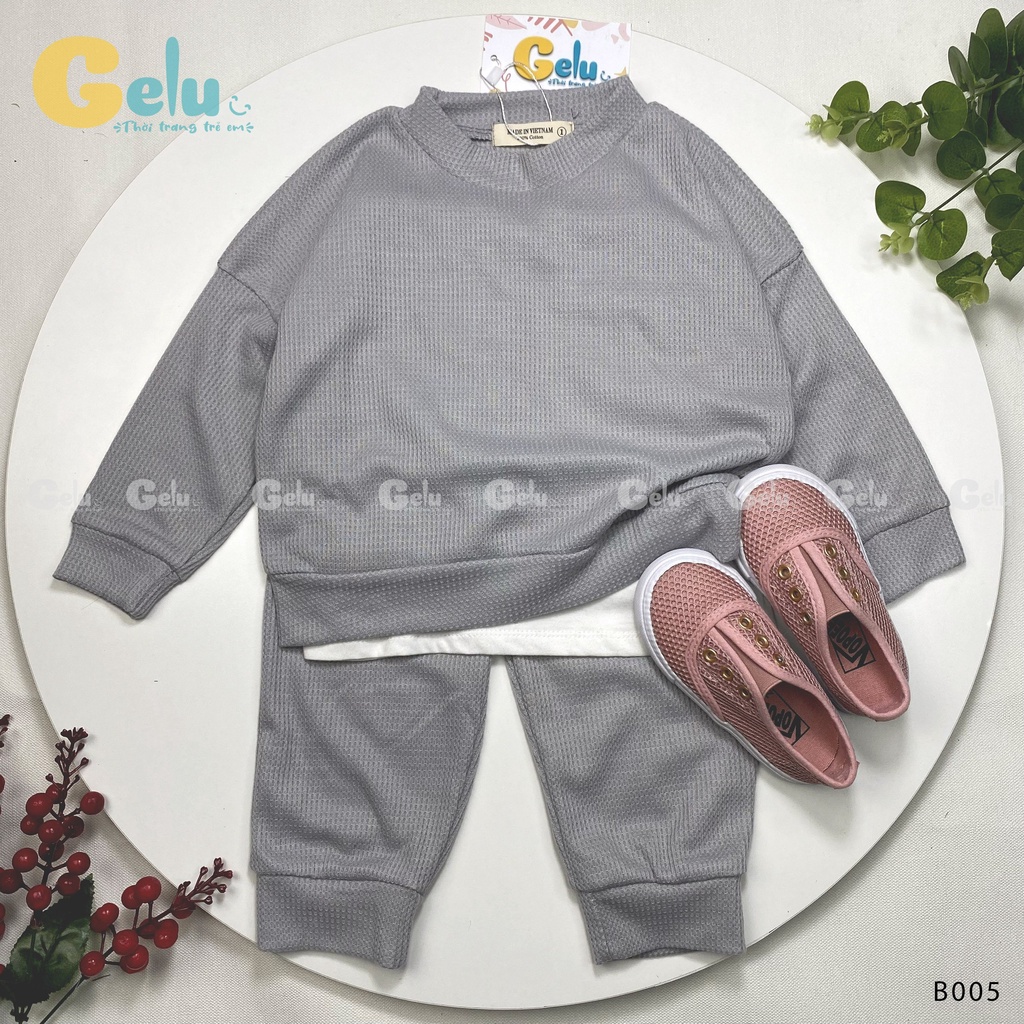 Bộ đồ thời trang thu đông cho bé GELU KIDS dài tay dệt kim vải tổ ong kiểu dáng hàn quốc-GLB005