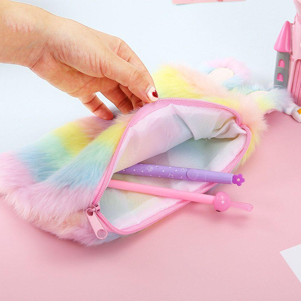 Túi Đựng Bút Phối Lông Họa Tiết Hoạt Hình Dễ Thương
