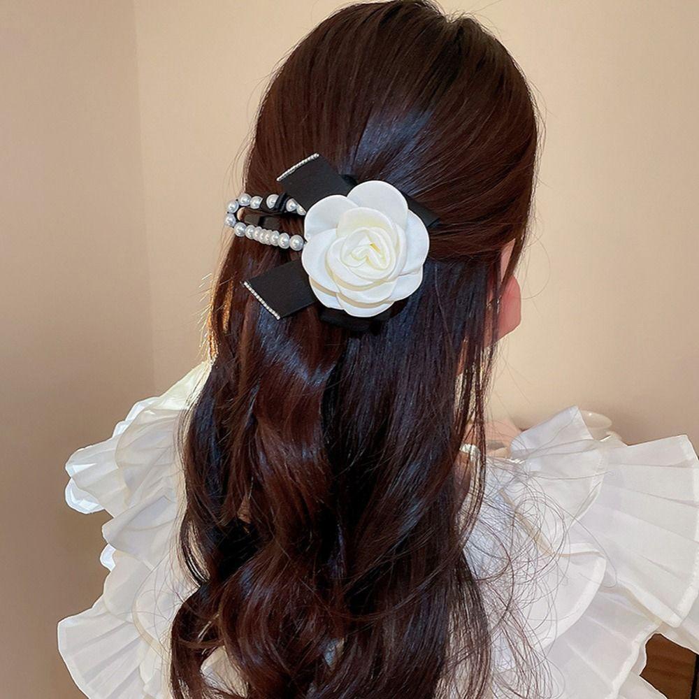 Kẹp Tóc Hình Nơ Họa Tiết Hoa Trà Phong Cách Vintage Thời Trang WMES15H