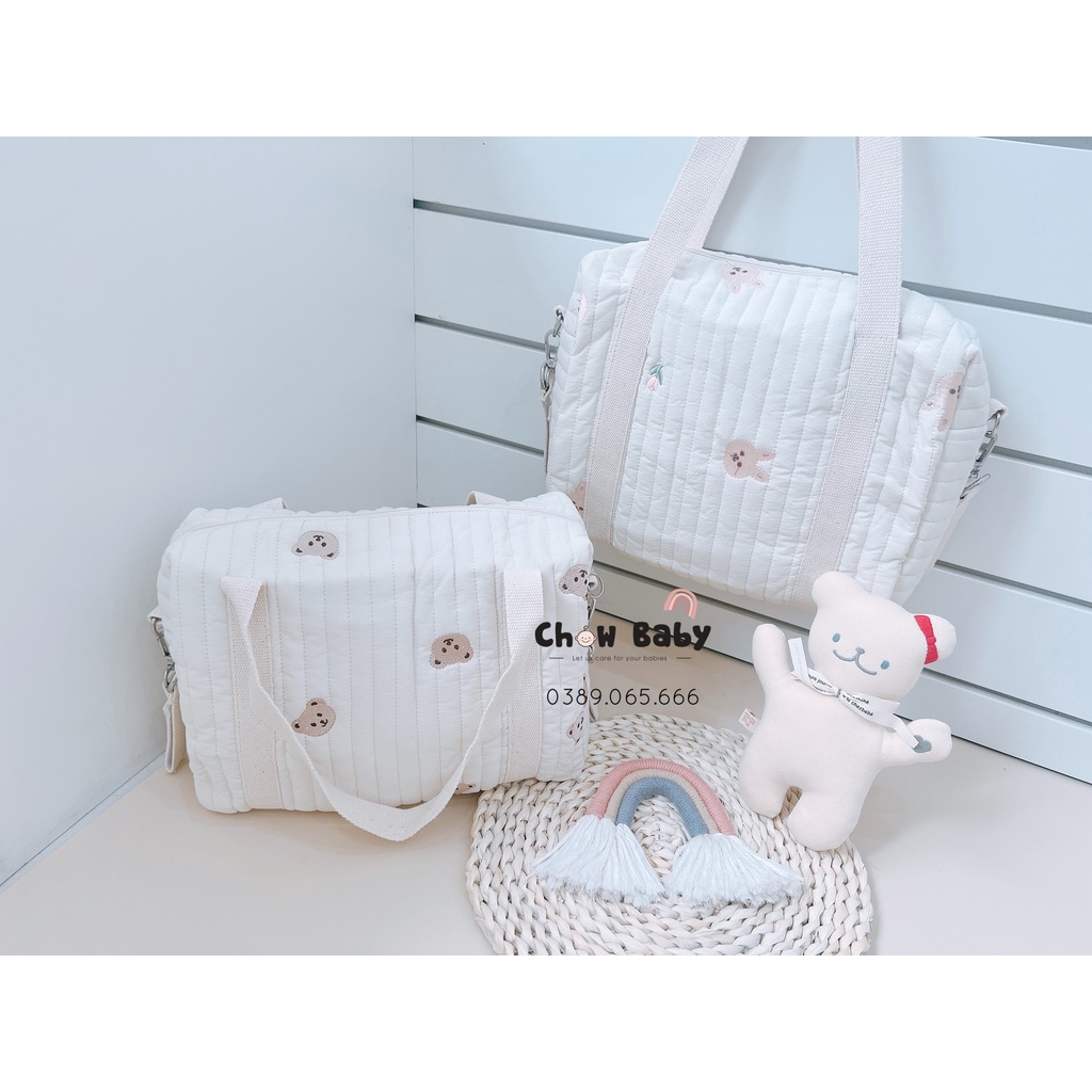 Túi Bỉm Sữa Đa Năng Chần Bông Thêu Hình Kiểu Hàn Quốc