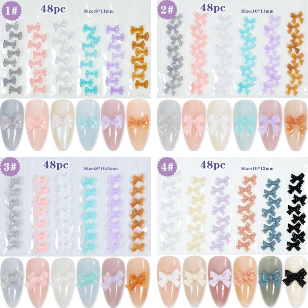 [Hàng mới về] Bộ 6 hàng 30 / 48 chiếc phụ kiện trang trí móng nghệ thuật hình gấu trong suốt/ nơ 3D cho nữ