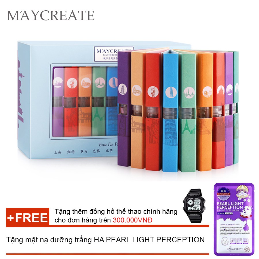 Set Nước Hoa Quà Tặng 9 Chai MayCreate - 3ml/chai + Tặng mặt nạ dưỡng trắng HA PEARL LIGHT PERCEPTION