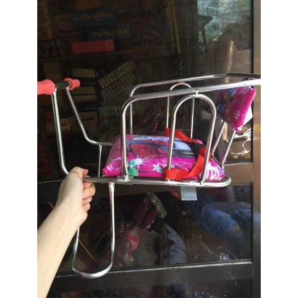 ghế ngồi xe đạp đơn inox và ghế ngồi xe ga bằng inox và sắt bọc sơn xanh