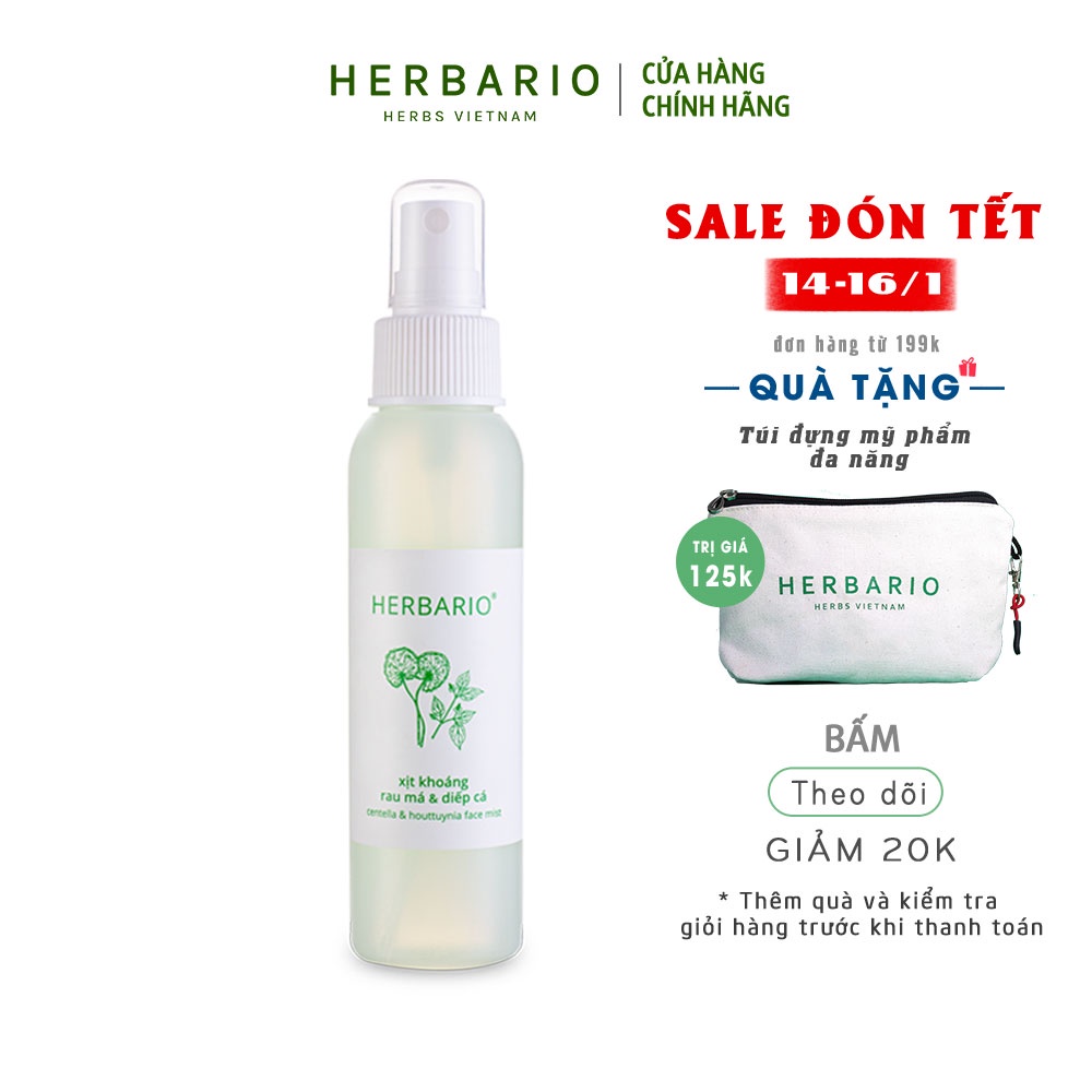 Xịt khoáng rau má &amp; diếp cá herbario 100ml thuần chay cho da mụn