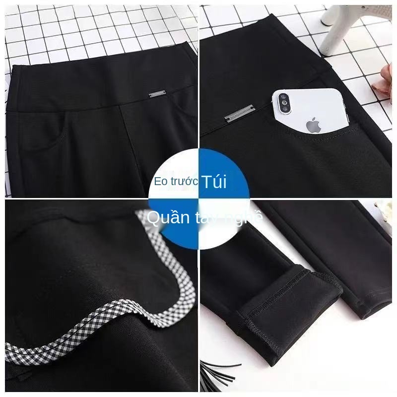 Cắt quần của phụ nữ mùa hè mỏng phần ngoài mặc quần legging cạp cao màu đen mẹ kéo dài quần mỏng màu trắng