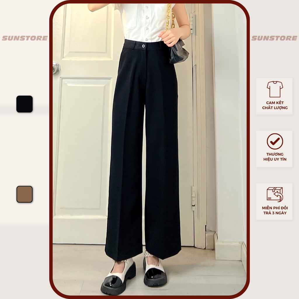 Quần culottes ống rộng nữ form lửng cạp lưng cao vải dáng suông màu nâu và đen Q023 - Sunstore
