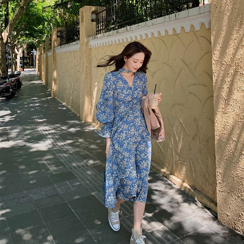 Đầm Hoa Dài Tay Phong Cách Hàn Quốc 2021 Dành Cho Nữ | BigBuy360 - bigbuy360.vn