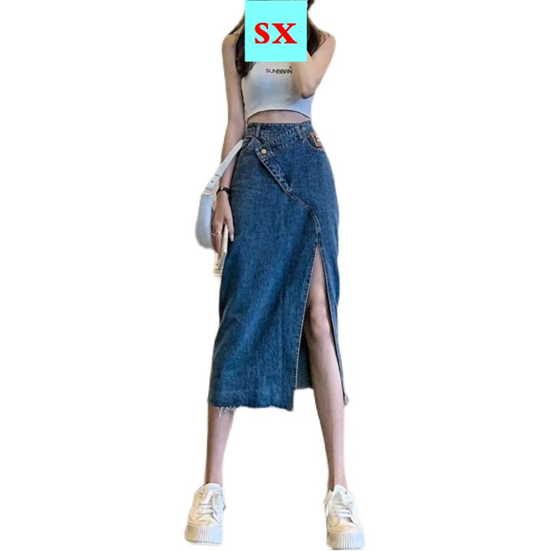 Chân Váy Jean Dài Lưng Cao Dáng Chữ A Thời Trang Mùa Hè Hàng Mới Dành Cho Bạn Nữ 2021