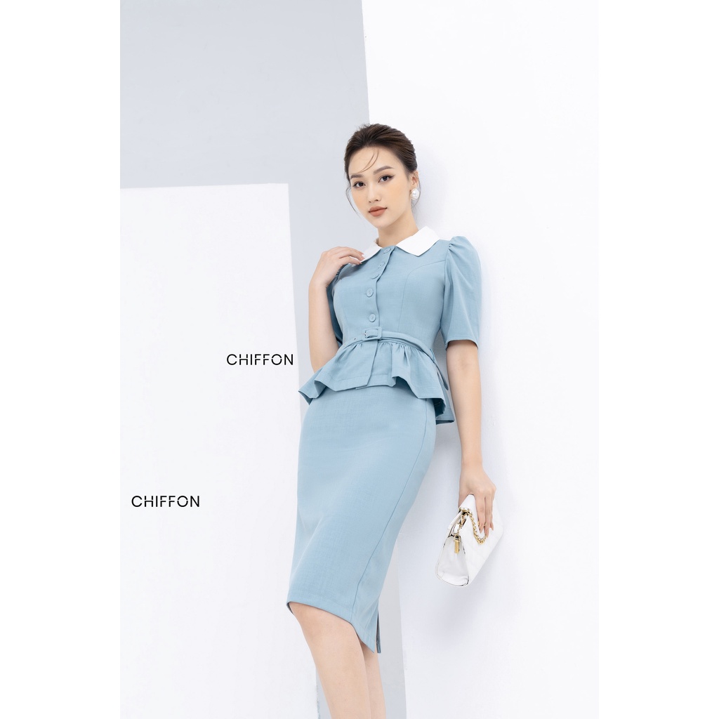 Chân váy bút chì 2 lớp basic của set ký giả nhún eo đai bọc