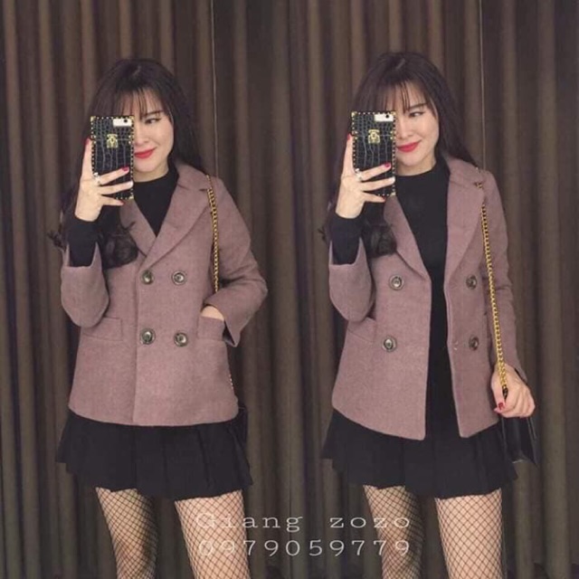Áo dạ dáng ngắn cực xinh màu xám