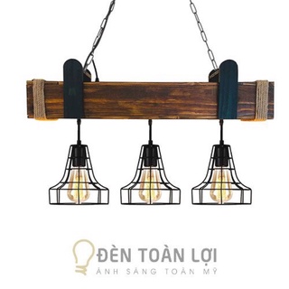 Đèn thả hộp gỗ 3 lồng sắt độc đáo cho quán cafe (Chưa bóng)- Đèn toàn lợi