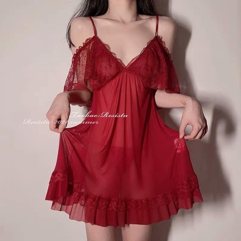 Váy ngủ voan ren vai trễ 2 dây gợi cảm 8137