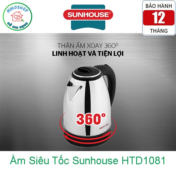 Ấm Siêu Tốc Inox 1.8L Sunhouse Happy Time HTD1081