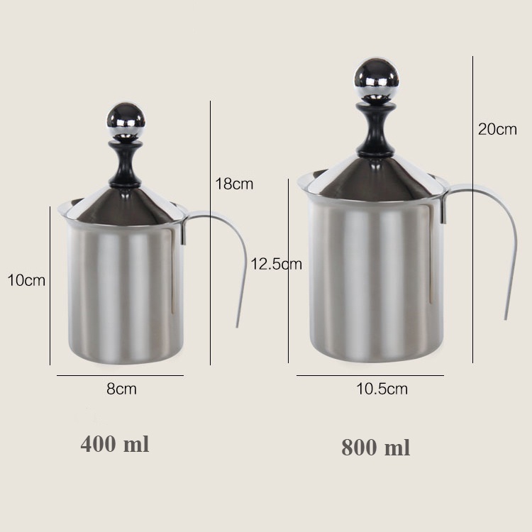 Ca đánh sữa lạnh latte, ca tạo bọt sữa cầm tay inox 2 lớp (400 - 800 ml)