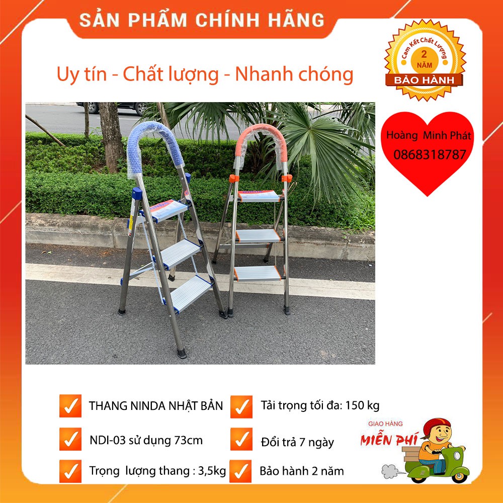 Thang Nhôm Ghế Tay Vịn 3 4 bậc NINDA NHẬT BẢN Cao cấp Chính Hãng. Bảo Hành 2 Năm