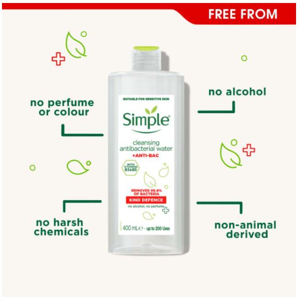 [TOP 1 SHOPEE] Nước tẩy trang Simple Kind Defence Cleansing Antibacterial Water 400ml (Bill Anh)