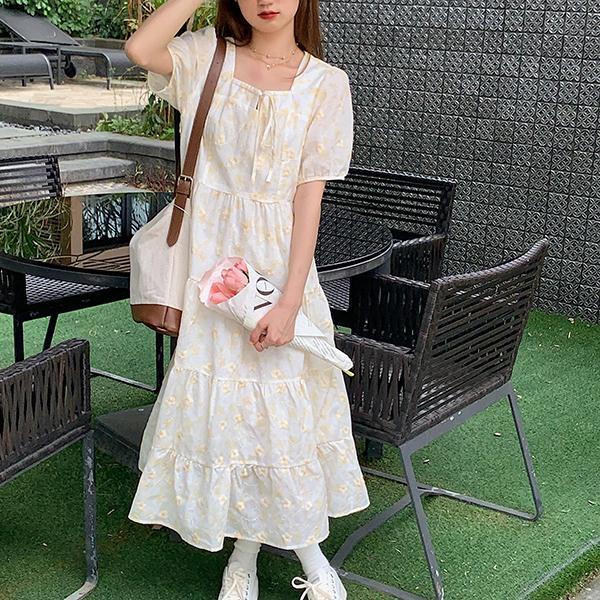 Đầm Hoa Tay Phồng Dáng Rộng Phong Cách Hàn Quốc Thời Trang Mùa Hè Mới Cho Nữ