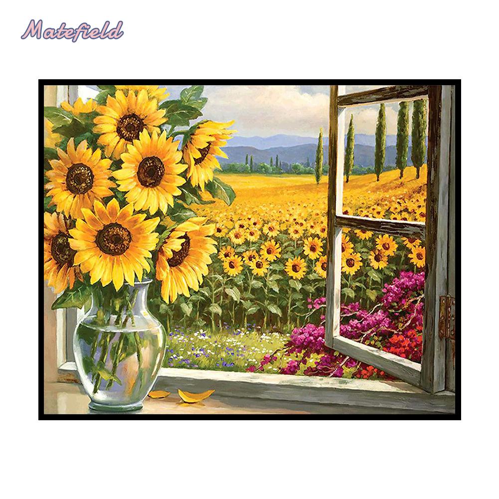 Set tranh thêu chữ thập hình hoa hướng dương 11CT DIY