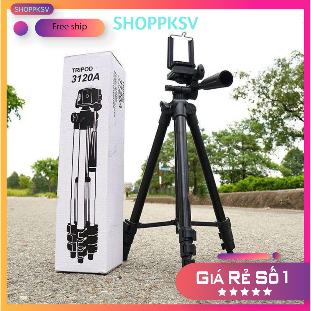 Chân quay điện thoại tripod 3120 A,Giá đỡ điện thoại khung đen chắc chắn tặng kẹp điện thoại