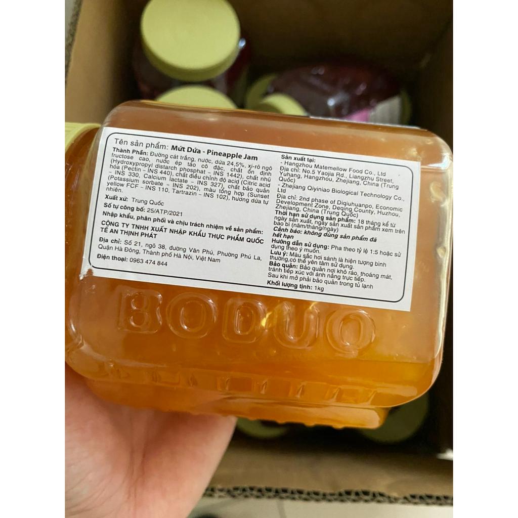 MỨT DỨA BODUO hộp 1kg pha trà trái cây thơm ngon, hương vị tự nhiên