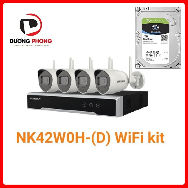 [ Tặng ổ cứng 1TB = 1000GB] Bộ Kit 4 Camera IP Wifi 2MP Thế hệ mới HIKVISION NK42W0H(D) - BH24T Chính hãng